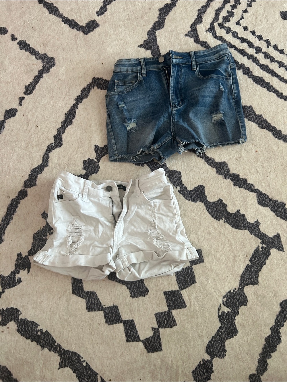 Distressed Denim and white Women's Shorts Duo